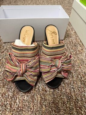 Sam Edelman Multistripe Bow Slide Sandals - Black Footbed